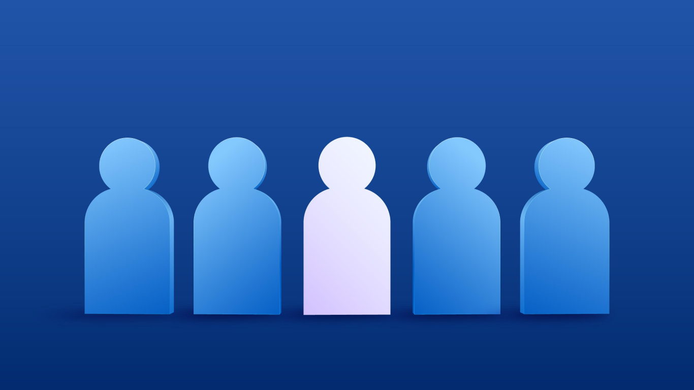 4 bonecos azuis com um boneco branco no meio sobre fundo azul, para falar sobre os candidatos ideais à reversão de vasectomia