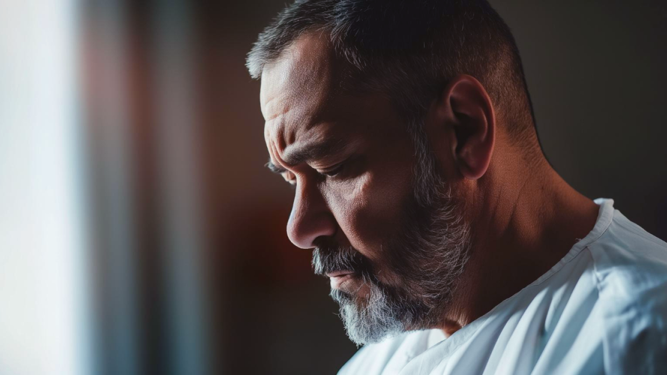 Homem com expressão sofrida por dificuldades na ereção